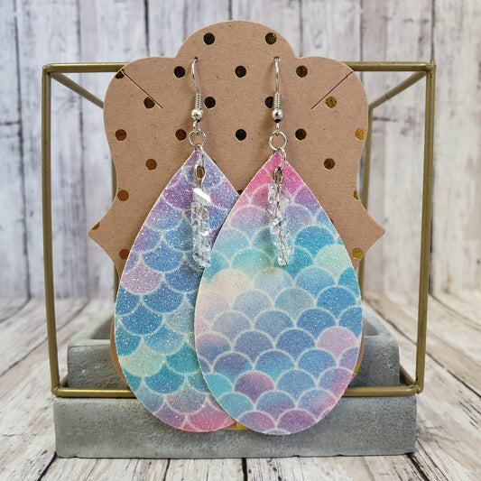 Mermaid Crystal Drop Faux Leather Earrings