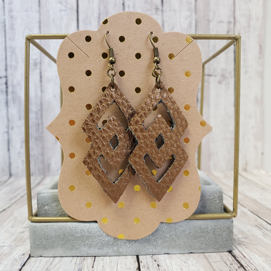 Bronze Double Diamond Faux Leather Earrings