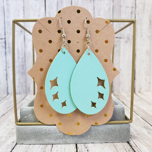 Aqua Teardrop Waterdrop Faux Leather Earrings