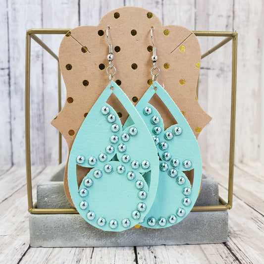 Aqua Teardrop Bubble Cutout Faux Leather Earrings
