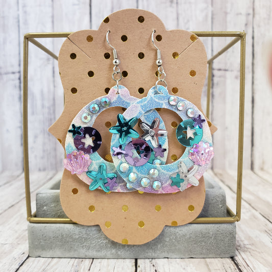 Mermaid Embellished Faux Leather Earrings