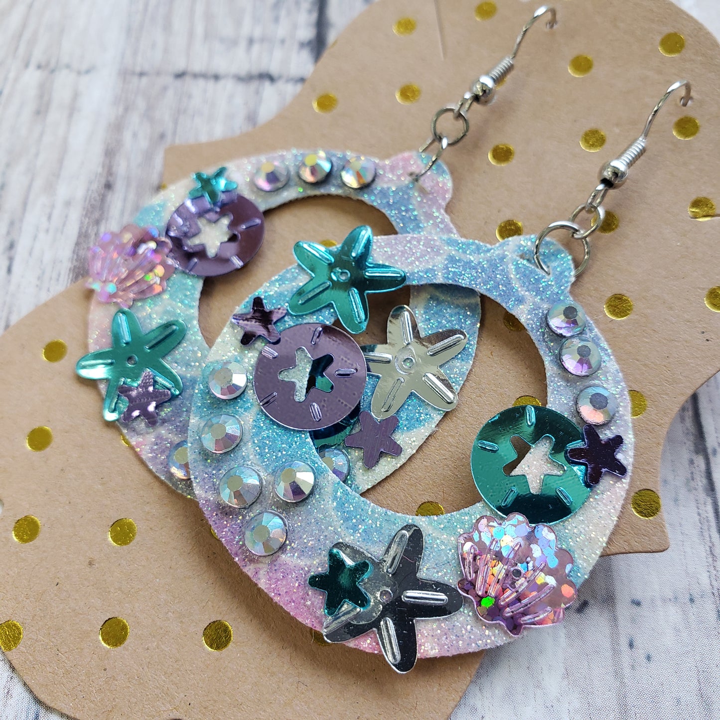 Mermaid Embellished Faux Leather Earrings