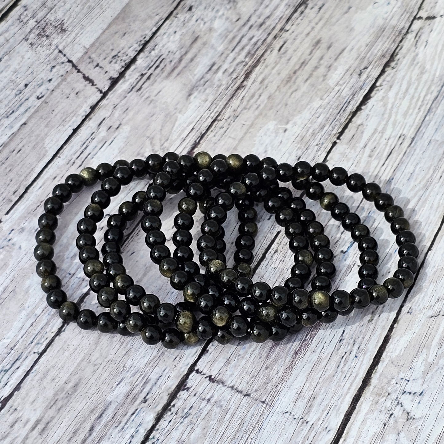 6mm Reiki Infused Gold Sheen Obsidian Bracelet