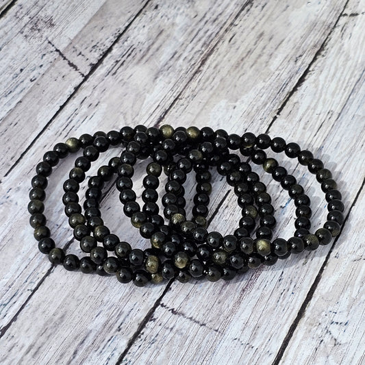 6mm Reiki Infused Gold Sheen Obsidian Bracelet