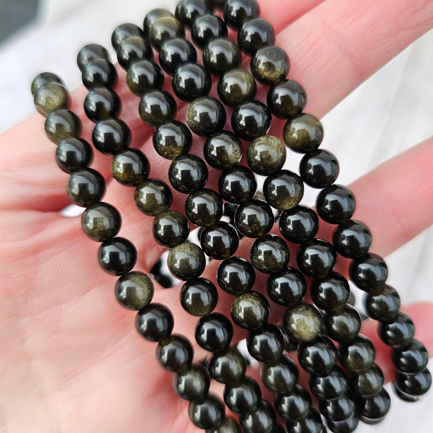 6mm Reiki Infused Gold Sheen Obsidian Bracelet