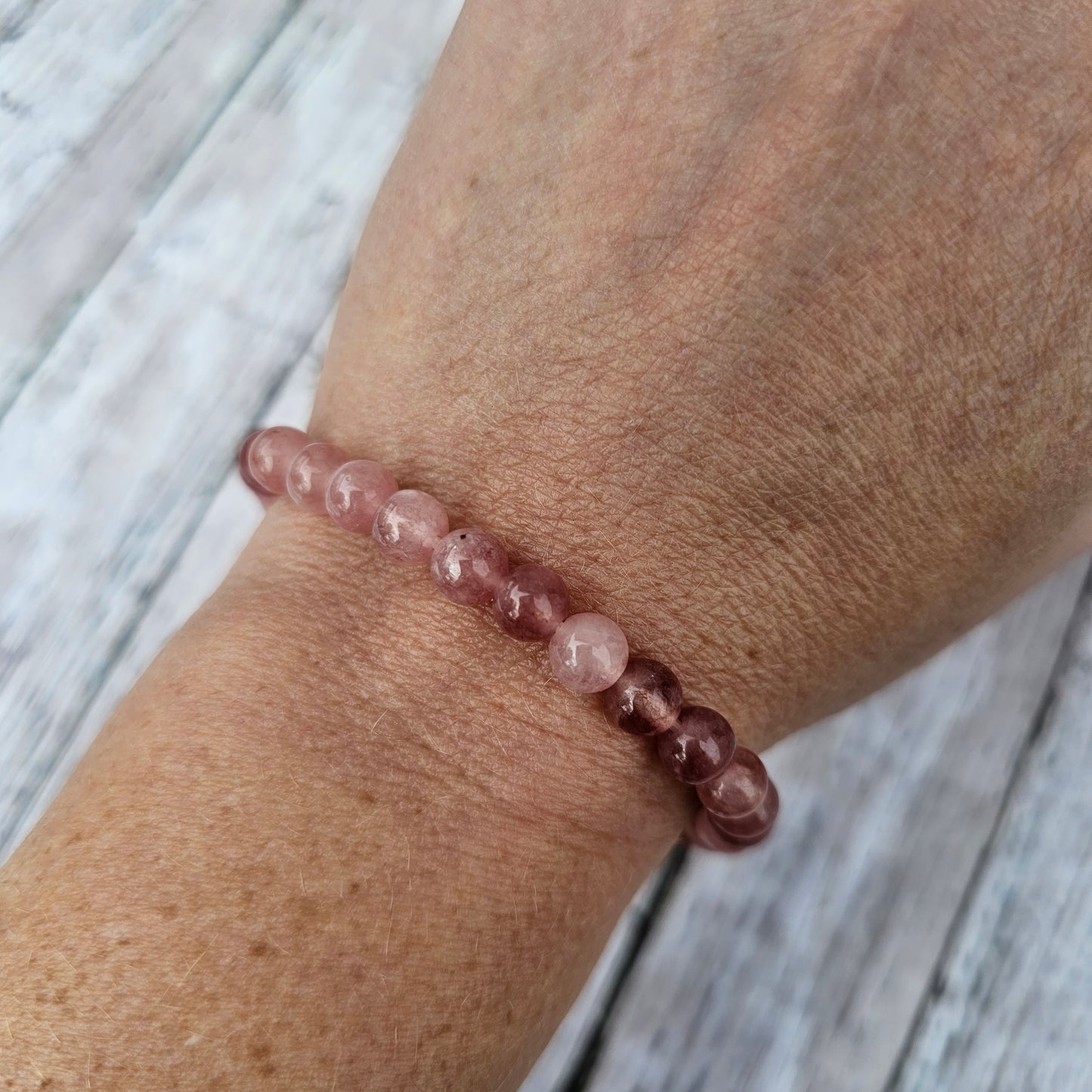 6mm Reiki Infused Strawberry Quartz Bracelet