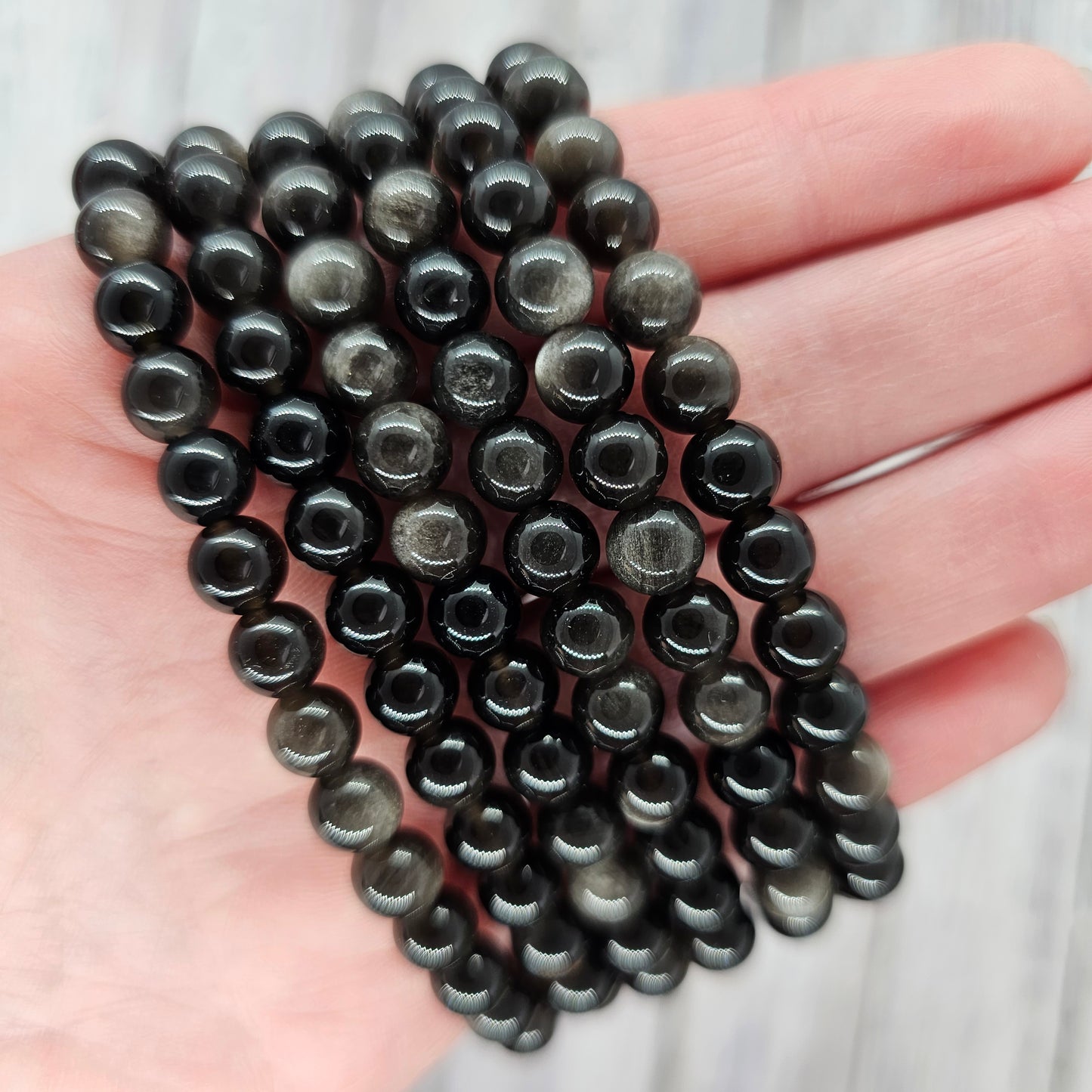 6mm Reiki Infused Silver Sheen Obsidian Bracelet