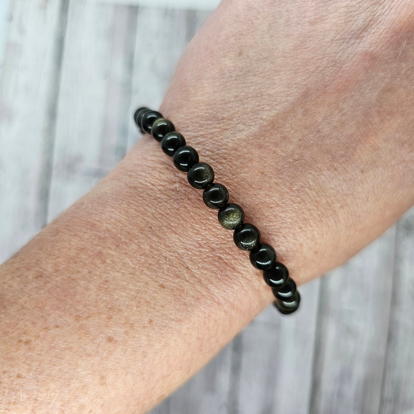 6mm Reiki Infused Gold Sheen Obsidian Bracelet