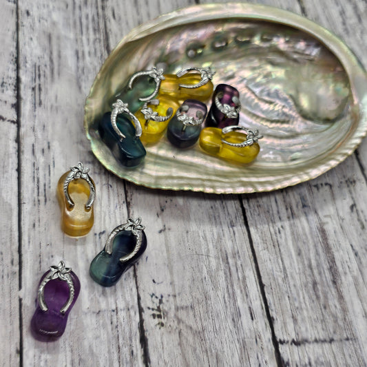 Reiki Infused Rainbow Fluorite Flip Flop Pendant