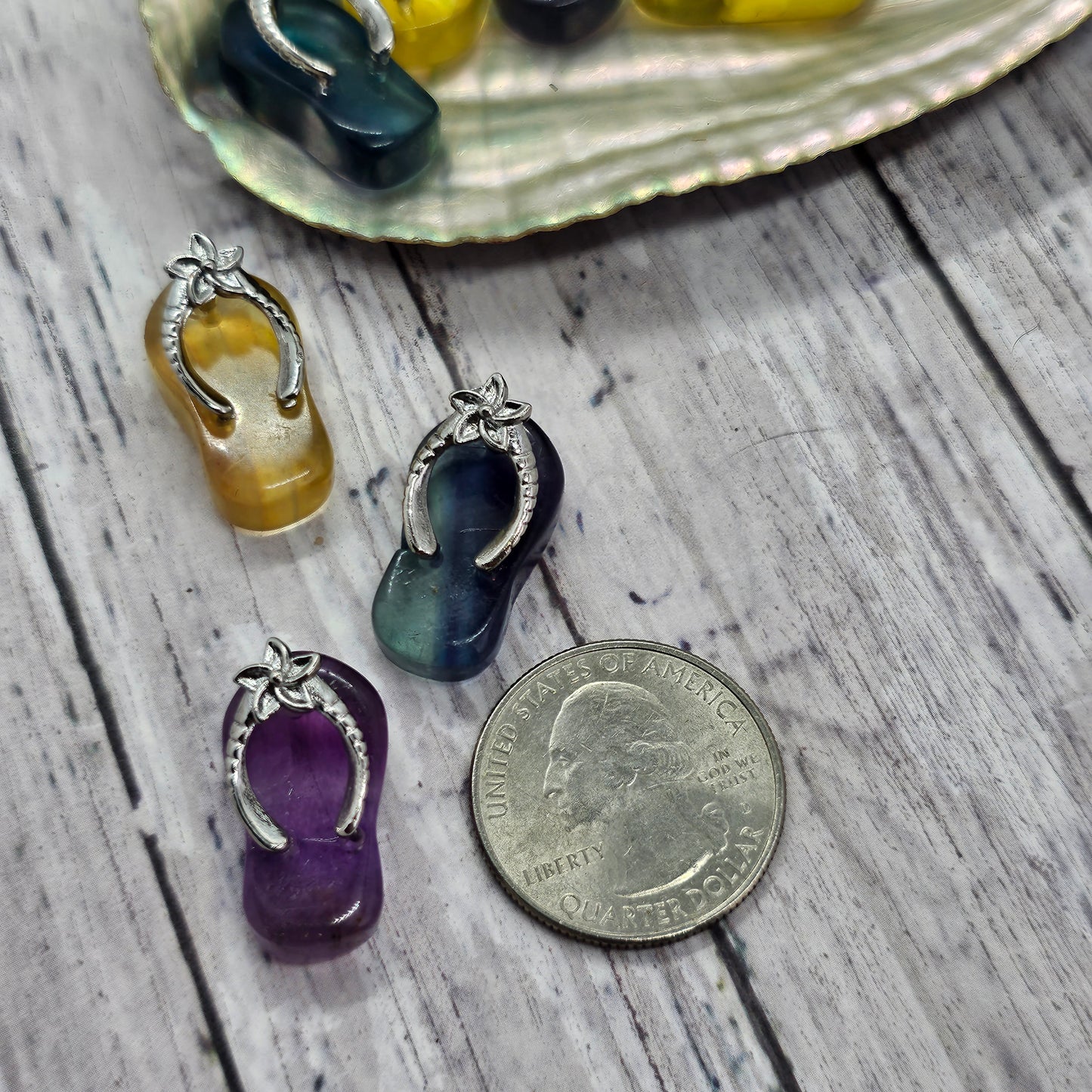 Reiki Infused Rainbow Fluorite Flip Flop Pendant