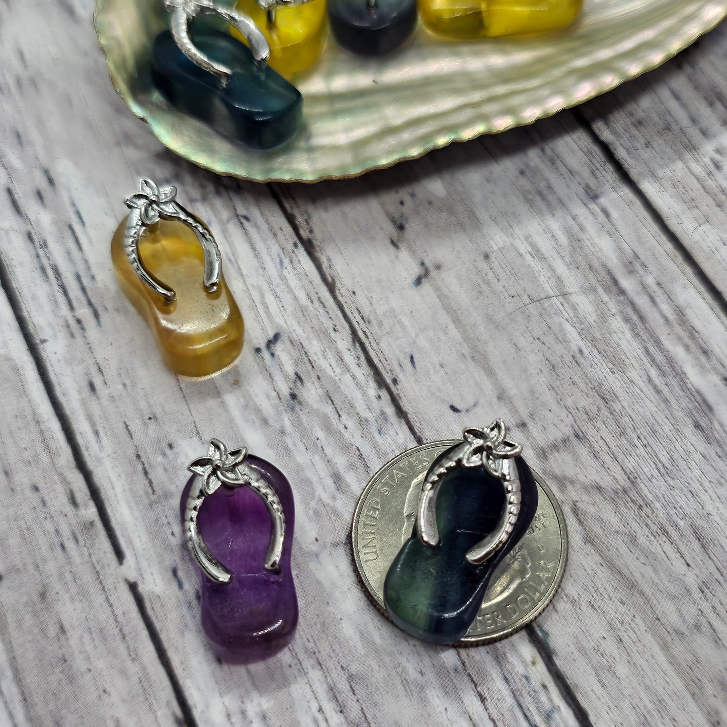 Reiki Infused Rainbow Fluorite Flip Flop Pendant
