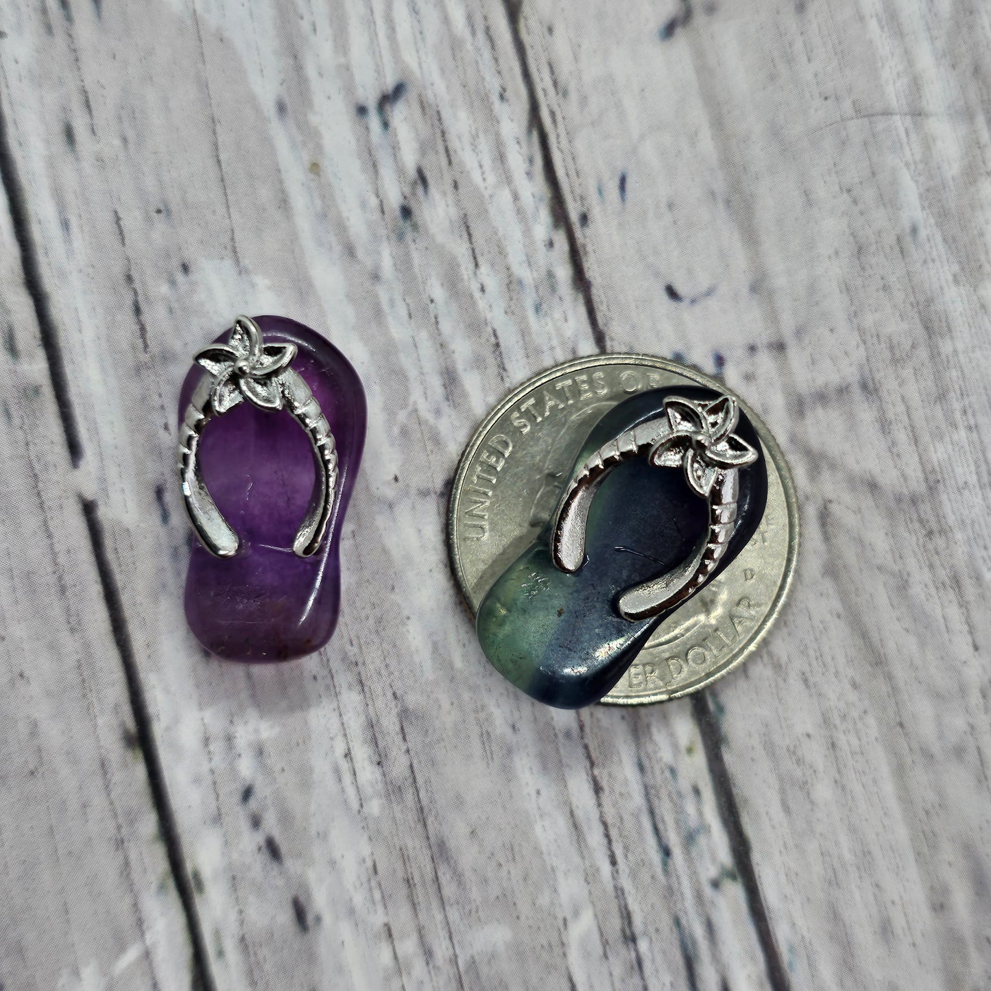 Reiki Infused Rainbow Fluorite Flip Flop Pendant