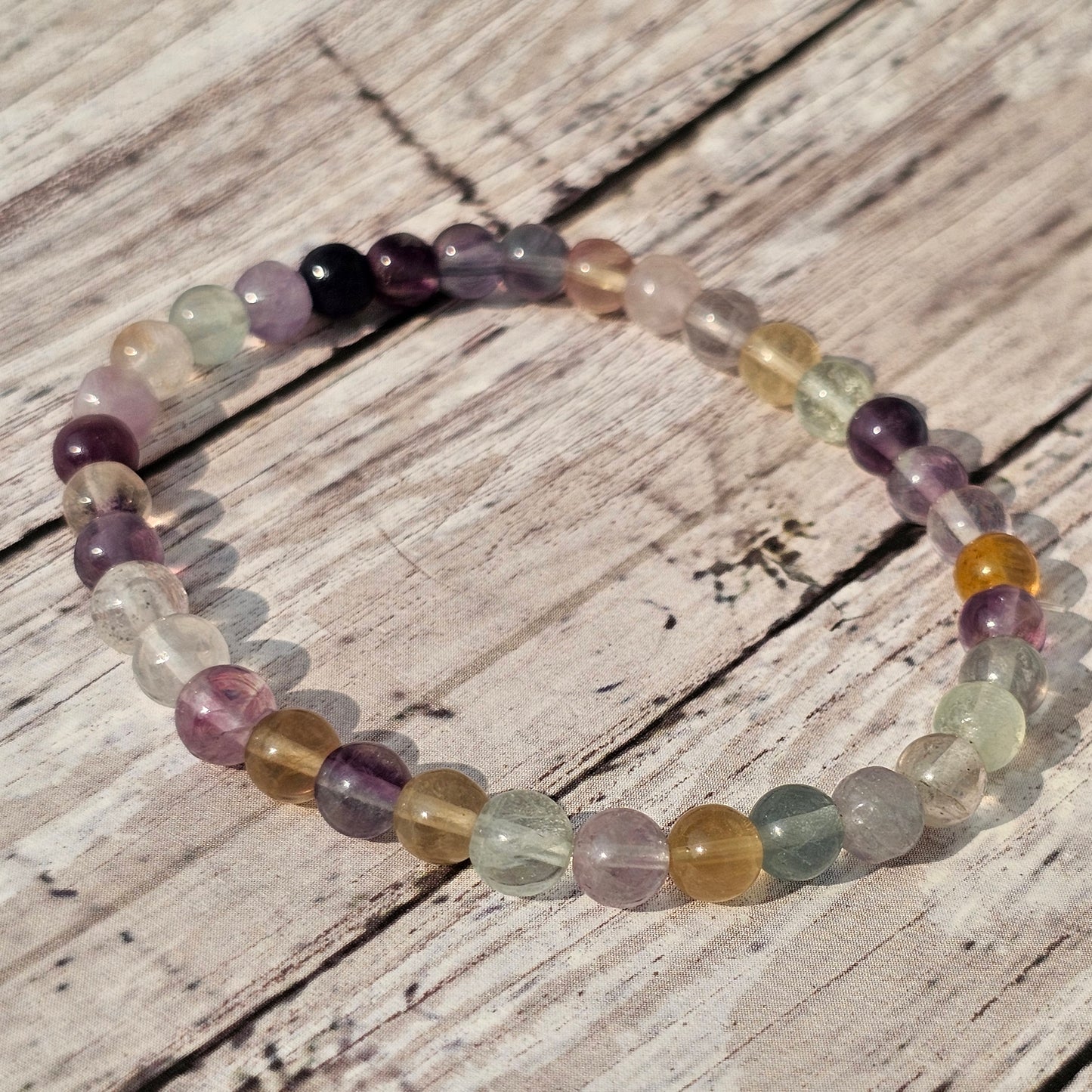6mm Reiki Infused Rainbow Fluorite Bracelet
