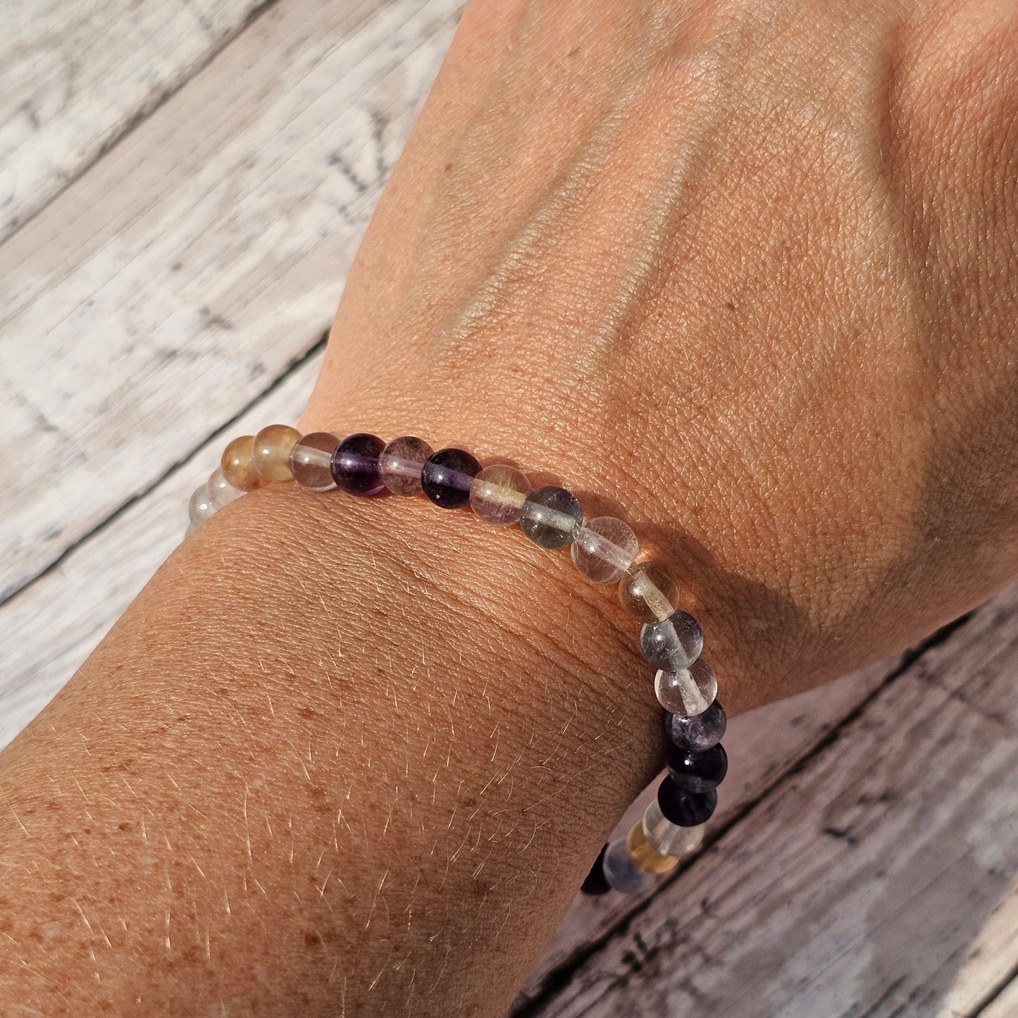 6mm Reiki Infused Rainbow Fluorite Bracelet