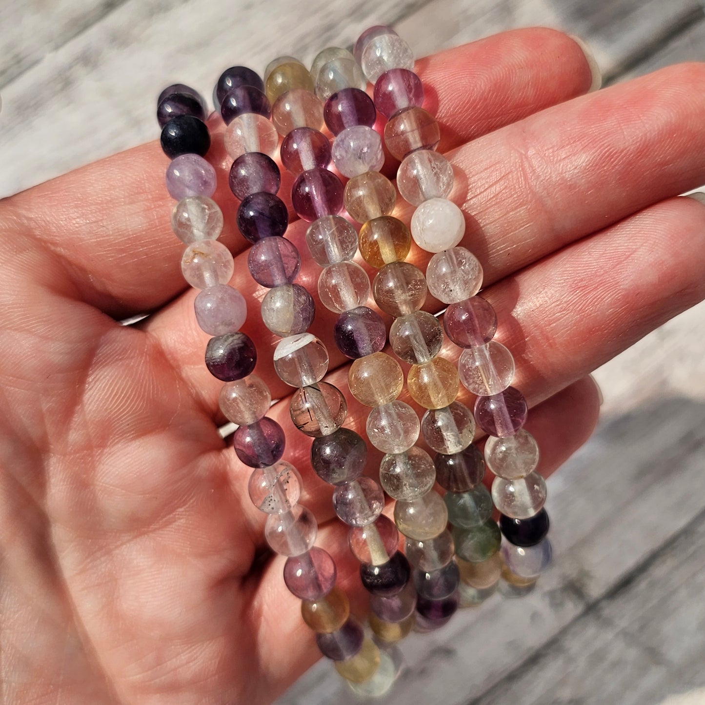 6mm Reiki Infused Rainbow Fluorite Bracelet