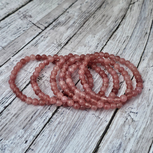 6mm Reiki Infused Strawberry Quartz Bracelet