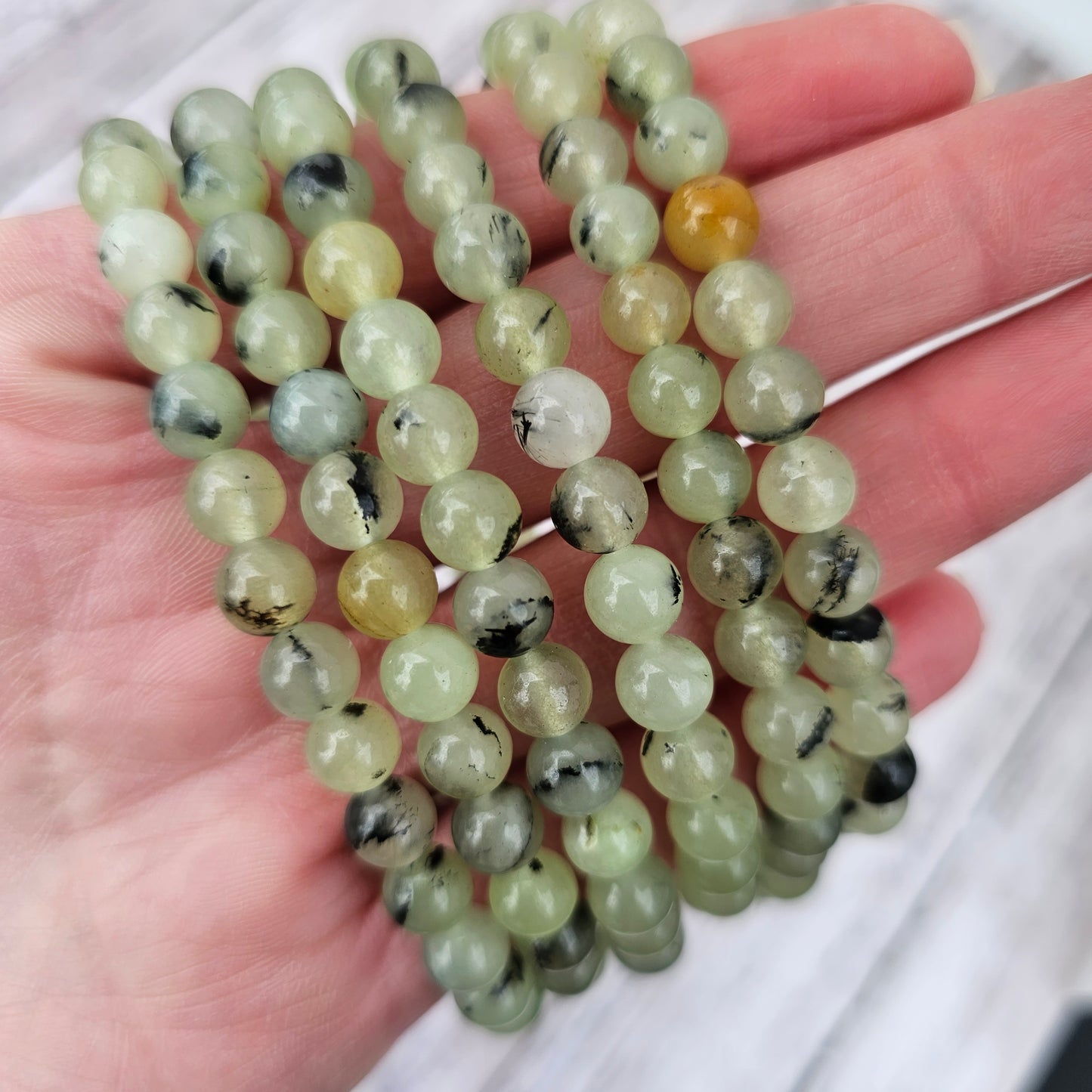 6mm Reiki Infused Prehnite with Epidote Bracelet