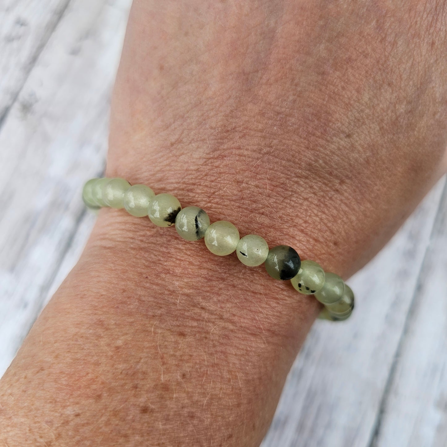 6mm Reiki Infused Prehnite with Epidote Bracelet