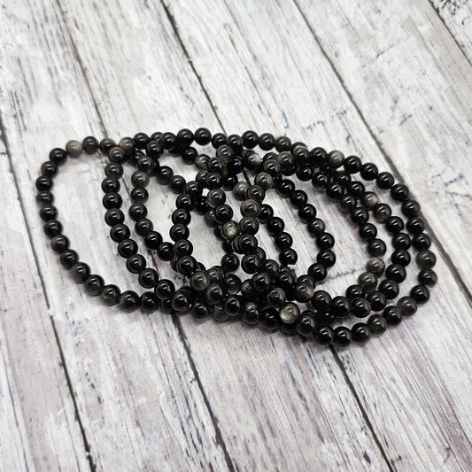 6mm Reiki Infused Silver Sheen Obsidian Bracelet